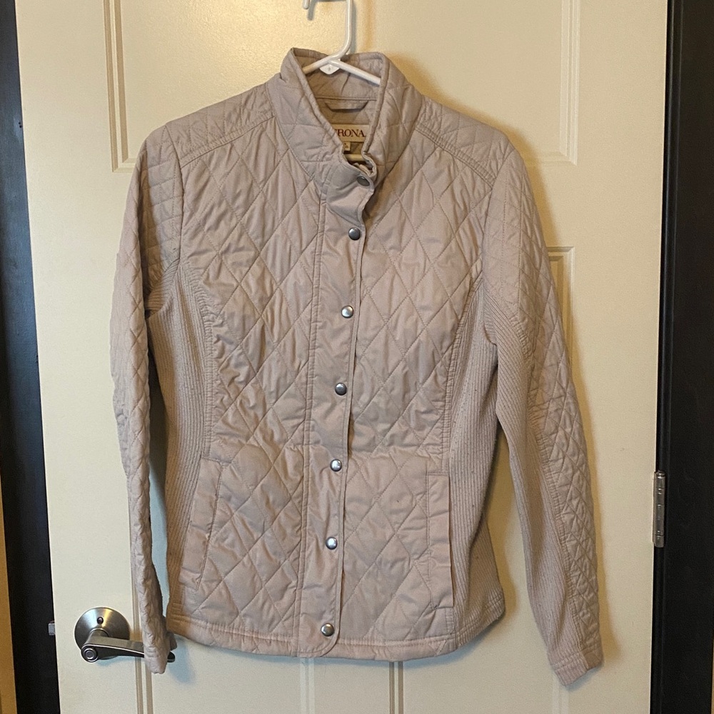 Merona Lightweight Spring/Fall Women's Cream Beige Tan Quilted Jacket sz Large
